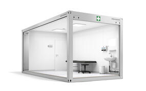 ELA Erste-Hilfe-Container Erste-Hilfe-Container Sanitätscontainer Ansicht schräg offen